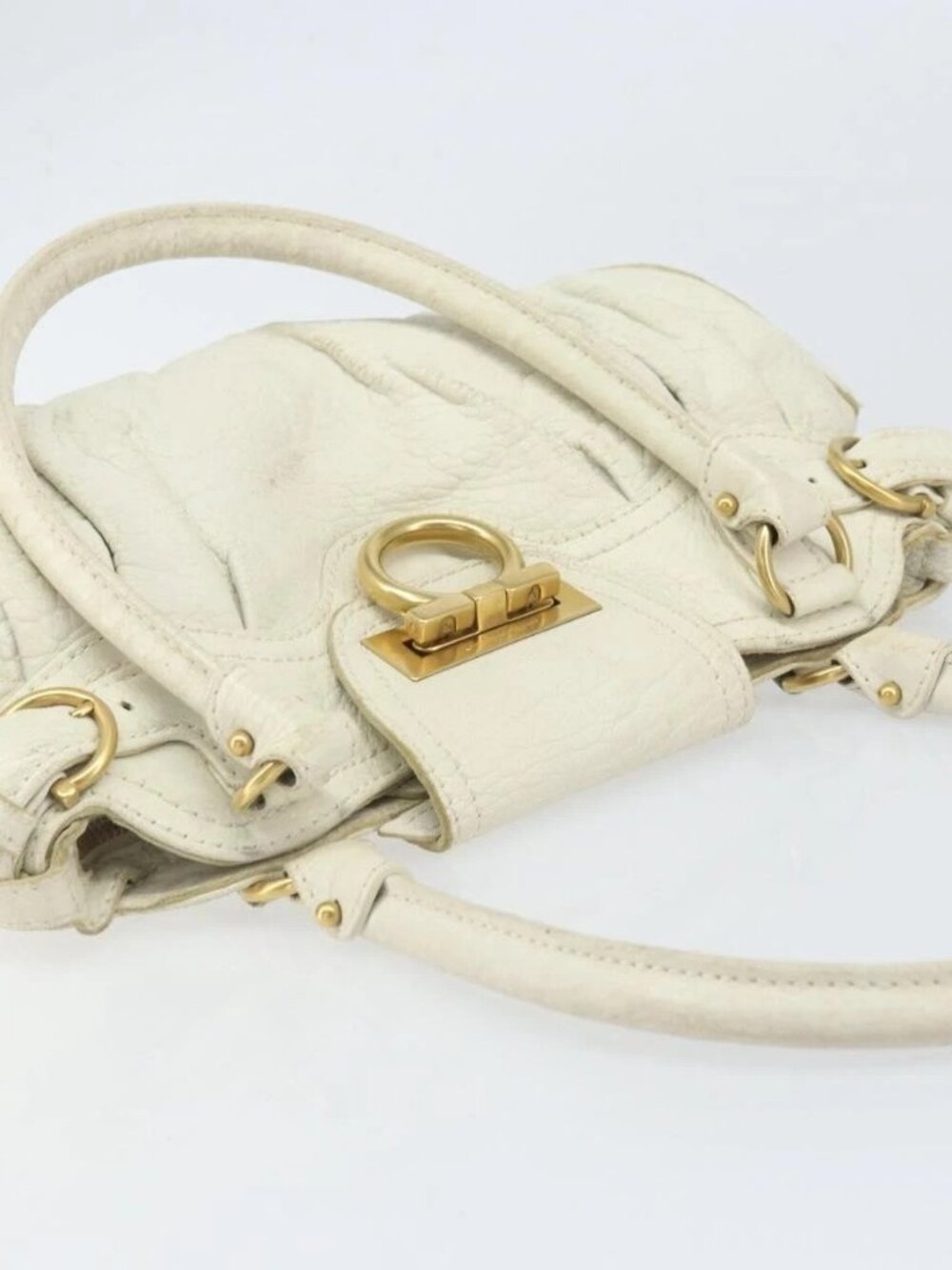 Salvatore Ferragamo Hand Bag Leather White Gold Auth bs33230 - Picture 6 of 15